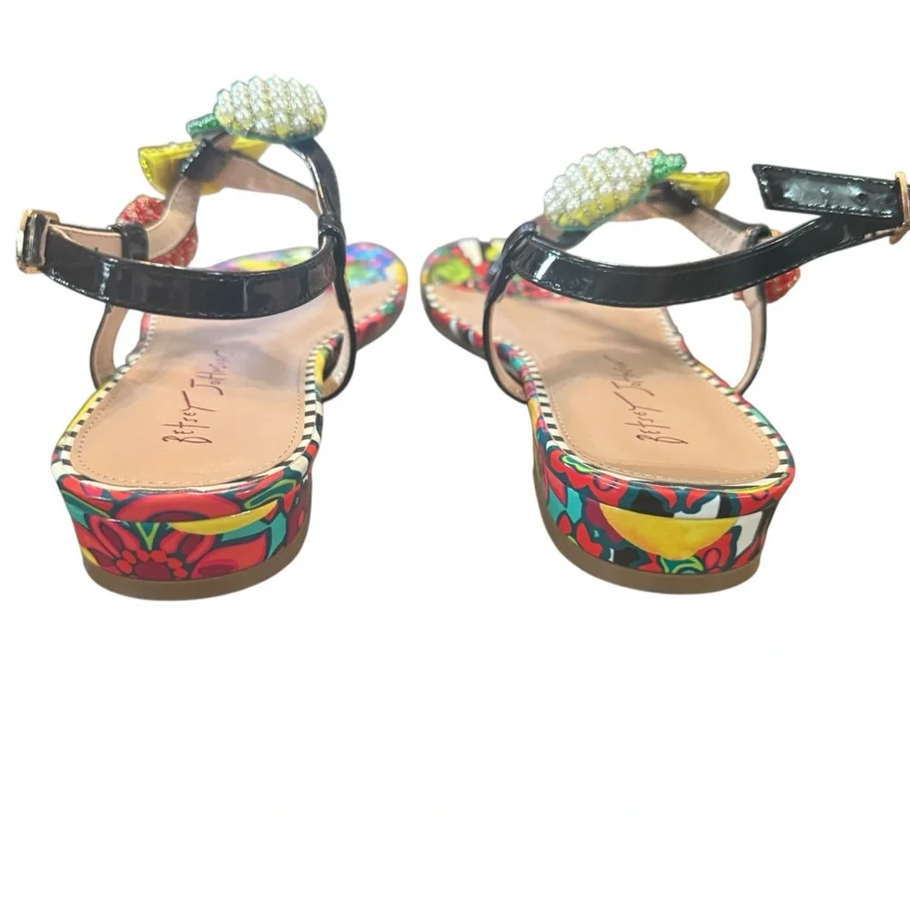Betsey Johnson Aniston Black T Strap Sandals Size 6.5 - Picture 3 of 10